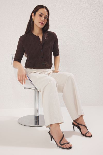 TRENDYOL SHOES Ciemnobrązowe damskie klasyczne buty na obcasie Takss25To00070