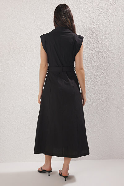 Trendyol Collection Black Belted Straight Cut Midi Woven Shirt Dress Twoss25El00139