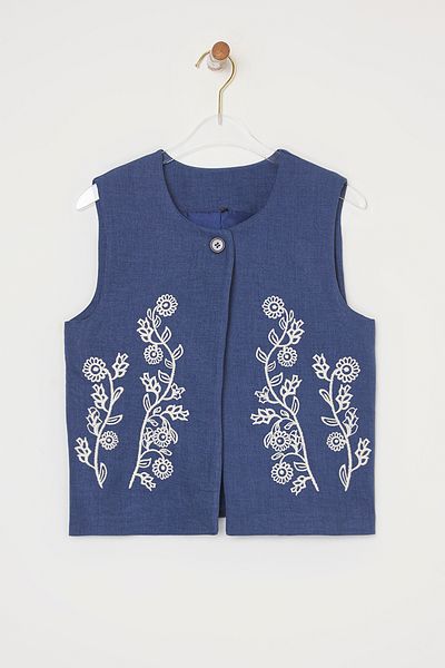 Trendyol Collection Вишитий жилет з льону індиго TWOSS25YE00111