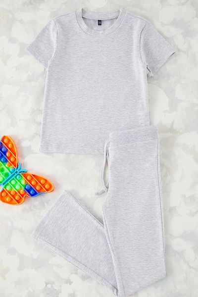 TRENDYOLKIDS Grau Melange Mädchen Kaftan 100% Baumwolle Basic Flare Ärmel Ersatz