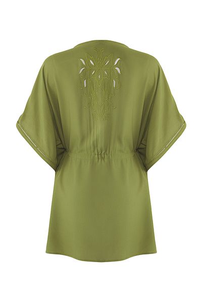 Trendyol Collection TBESS25KM00013 Model khaki mini vyšívané kimono a kaftanová sada