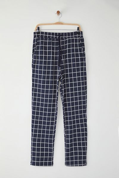 Trendyol Collection Sötétkék normál kockás pamut pizsama alsó TMNSS25PJ00004