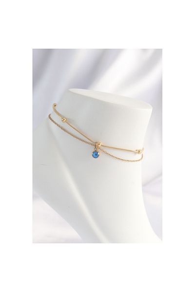 Skygo 316L Steel Gold Color Evil Eye Beaded 2-Piece Cross Anklet - Tj-Hh1624
