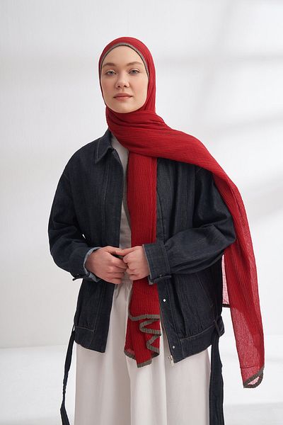 ARMANDA Red Muslin Piping Shawl