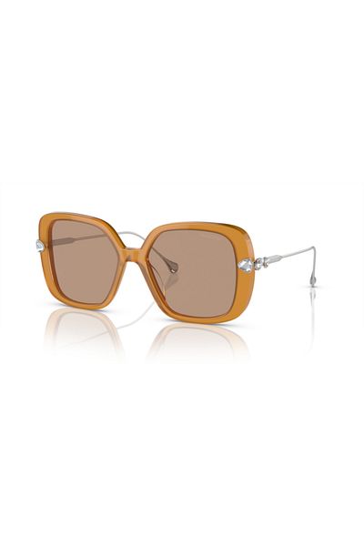 Swarovski Woman Pillow Sunglasses- Sk 6011 - Lense Size:55mm - Trasparent Amber Brown