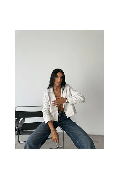 Marsilyan - Leather Crop Jacket Single Button