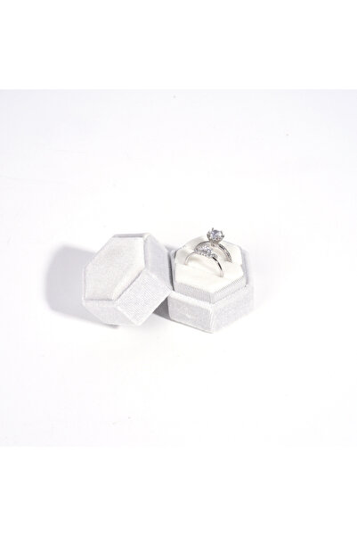 Choice صندوق مجوهرات مخملي سداسي الشكل أبيض عتيق مع حامل خاتم مزدوج، مناسب لح...