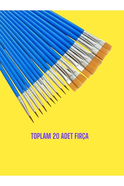 sharp&art Resim Fırçası Seti 20'li, 10 İnce Uçlu, 10 Kalın Uçlu Fırça, Suluboya, Akrilik Boyama vs.