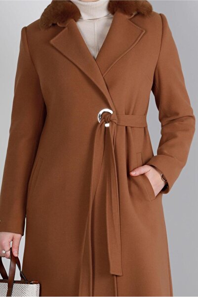 Alvina Fur Detail Belted Coat 90357