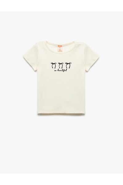 Koton Tricou cu mânecă scurtă din bumbac, brodat cu panglică