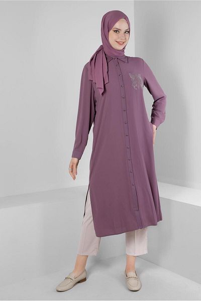 Alvina STONE PRINTED BUTTONED LONG TUNIC 43522