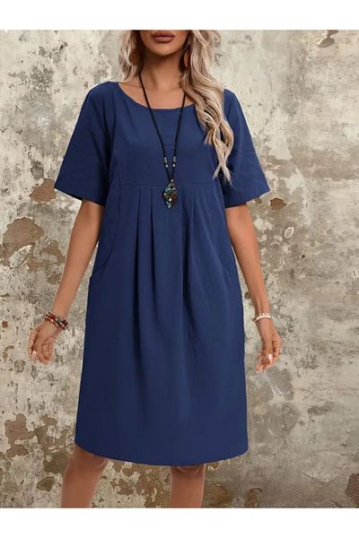 Masspera Rochie cu mânecă scurtă cu decolteu rotund și buzunare