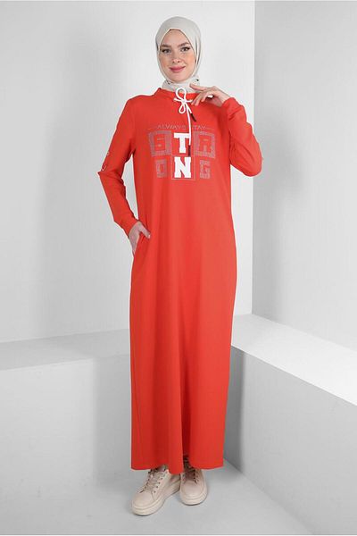 Alvina 43693 Model Text Printed and Laced Tracksuit Dress