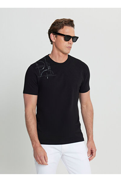 ALTINYILDIZ CLASSICS Altınyıldız Classics Crew Neck εμπριμέ μαύρο ανδρικό μπλουζάκι ACE091252401_SYH