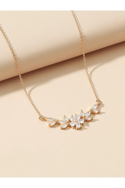 Choice Gold Color Zakol Aaa Cubic Zirconia Flower Pendant Necklace For Women Fashion Gold Color Charm Choke