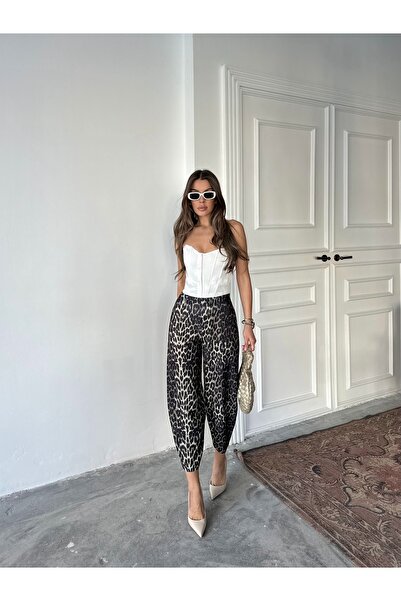 NOA LİNE LEOPARD PRINT SCUBA CREPE FABRIC BAGGY MODEL BALLOON PANTS