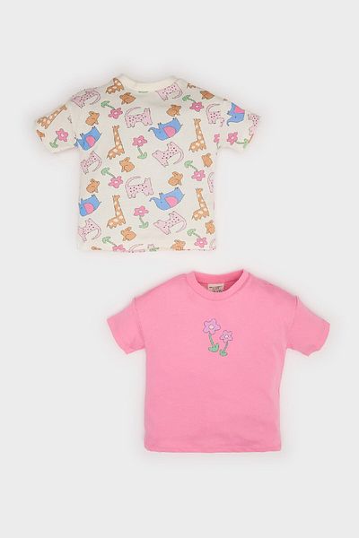 DeFacto Baby Girl Crew Neck Printed Combed Cotton 2-Piece Short Sleeve T-Shirt E7946A525Sm