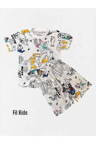 Fil Kids Set pijama Rocket alb 100% bumbac pentru băiat