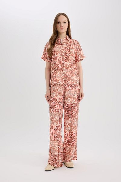 DeFacto Regular Fit Wide Wide Leg Pattern Pants D4631Ax25Sp