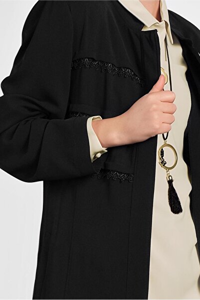 Alvina 1472 Model Lace Detailed Front Buttoned Top Coat