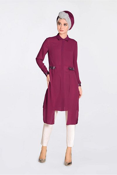 Alvina Pul Payet Detail Asymetric Chiffon Tunic 4077-1