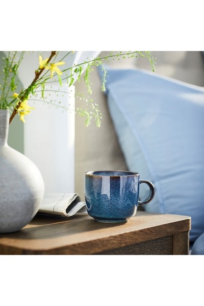 IKEA GLADELIG Mug, Blue, 37 cl – Durable Stoneware, Unique Glaze, Microwave & Dishwasher Safe.