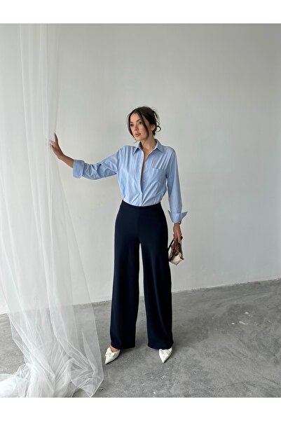 NOA LİNE Fermoar lateral flexibil talie înaltă picioare largi pantaloni palazzo