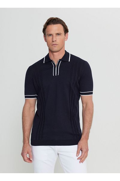 ALTINYILDIZ CLASSICS Altınyıldız Classics Polo Collar Standard Navy Blue Men's Sweater Ace072252046_Lac