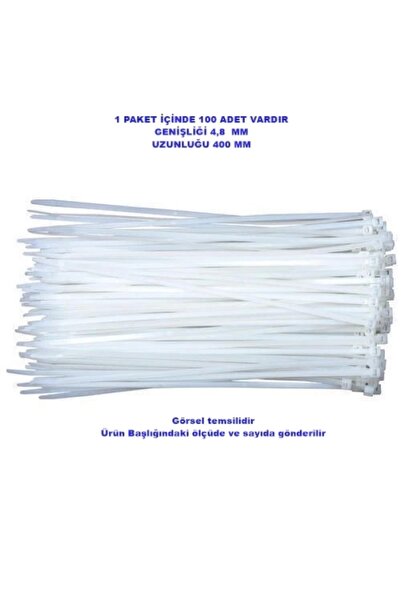 Klips Kablo Bağı 4.8x400 BEYAZ (100lü Paket) Kablo Cırdı