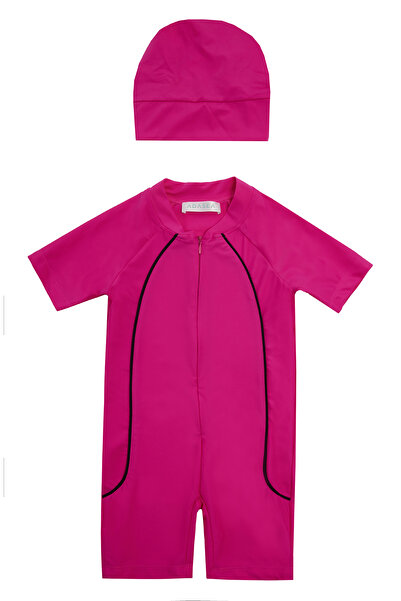 Remsa Mayo UV Korumalı Tulum Kısa Kollu Şortlu Çocuk Yüzücü Mayo Clous 5155 Fuşya