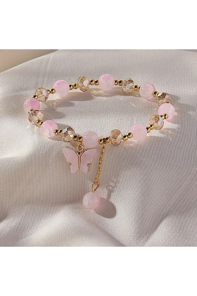 Choice ASL701561 Purple Butterfly Charm Beaded Stretch Bracelet For Women Multi Color Crack Faceted Beads R
