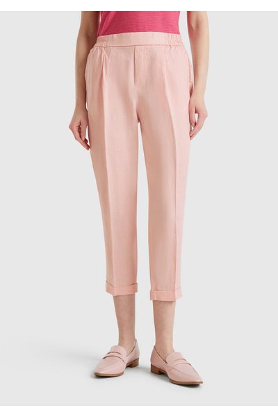 United Colors of Benetton Women's Pink 100% Linen Elastic Waist Trousers