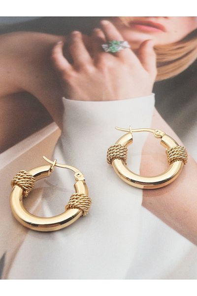 Siya Silver Gold Colored Anti-Tarnish Steel Hoop Earrings