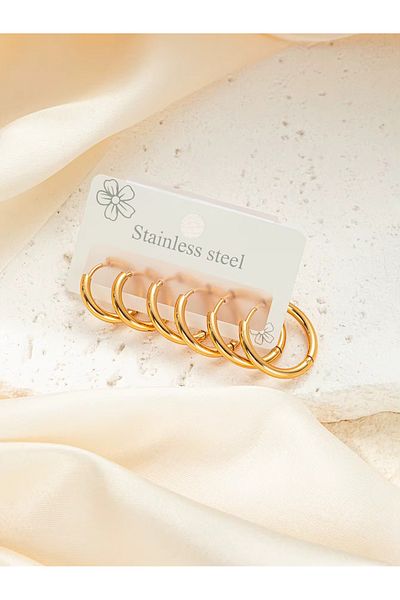 Siya Silver Gold Colored Anti-Tarnish Steel 3 Pairs Hoop Earrings - 19-17-15 mm