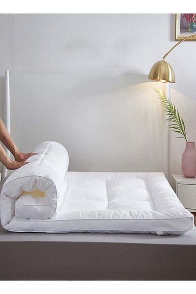 Comfy White Cotton Box Design Quilted Mattress Topper 120 X 200 X 10 Cm With Fiber Filling