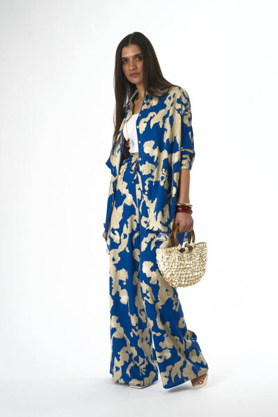 ABBRA Women's Elastic Waist Oversize Summer Shirt Set with Side Slits