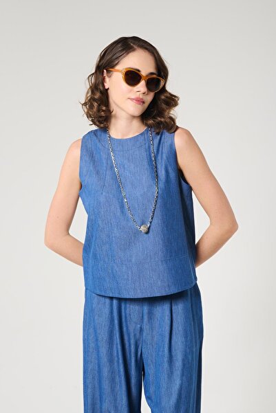 ZYRAH Джинсовий безрукавний блуз із 100% бавовни для жінок