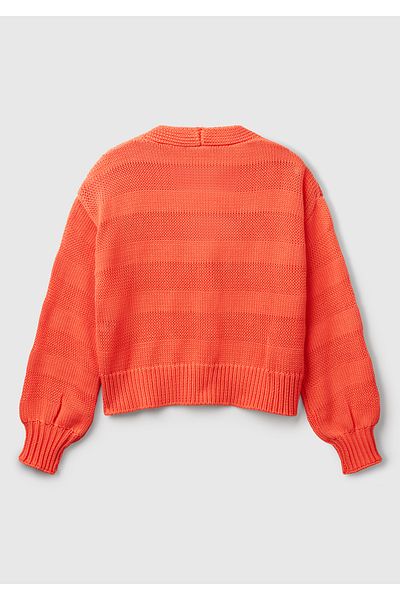 United Colors of Benetton Cardigan portocaliu pentru femei, 100% bumbac, cu efect de dungi, tricotat cu umăr liber