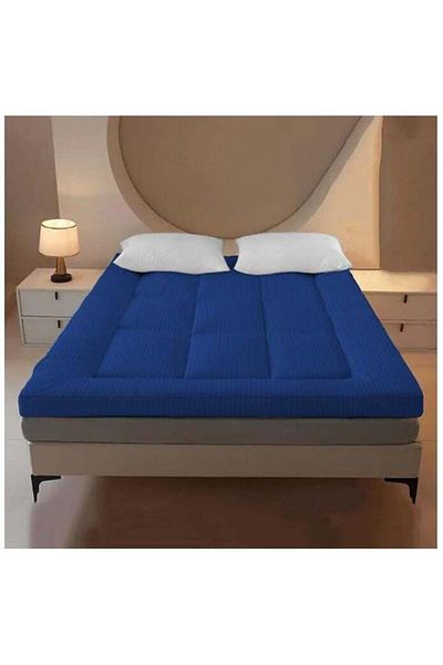 Comfy HOTEL QUALITY COTTON FIBER FILLED 200 x 200 x 7 CM MATTRESS TOPPER BLUE