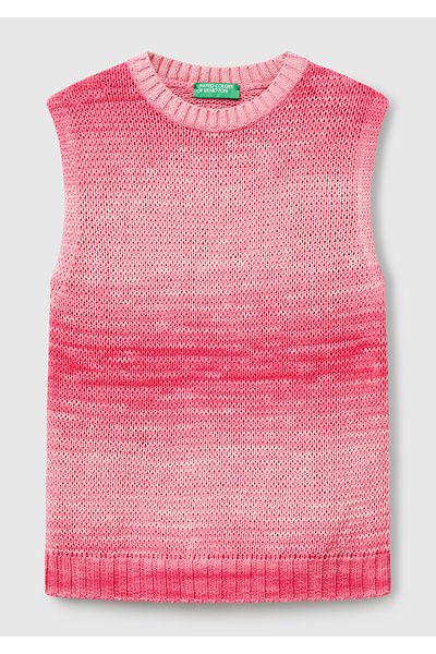 United Colors of Benetton Women's Pink Mix 100% Cotton Shadow Effect Ribbed Relax Fit Sweater