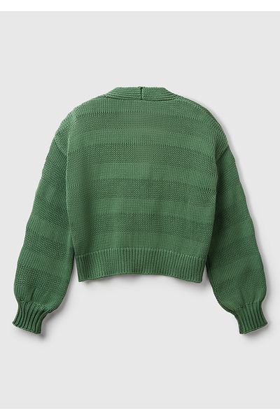 United Colors of Benetton Cardigan de damă, verde deschis, 100% bumbac, cu efect de dungi, tricotat cu umăr liber