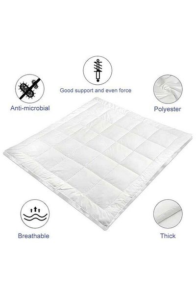 Comfy COTTON WHITE HOTEL QUALITY FIBER FILLED 180 X 200 X 10 CM MATTRESS TOPPER WITH BLACK PIPING