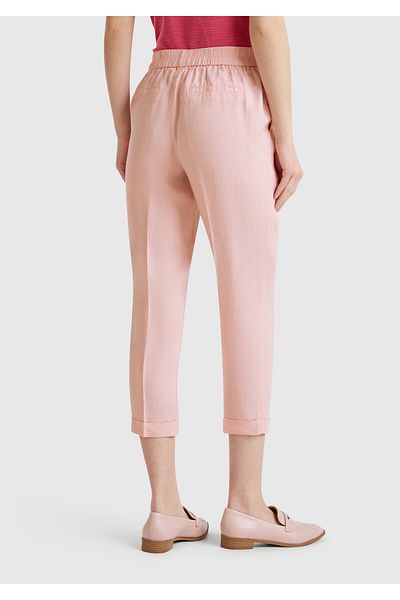United Colors of Benetton Women's Pink 100% Linen Elastic Waist Trousers