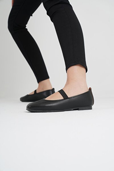 Beyond Women's Black - Tan Elastic Leather Casual Ballerina Ballerina Byndkgz02