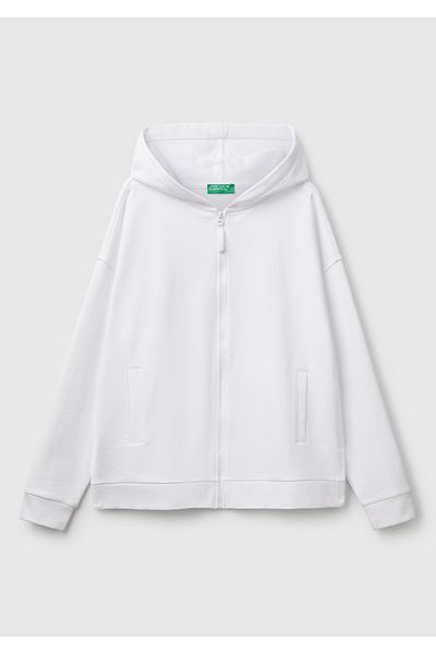 United Colors of Benetton Дамски суитшърт с качулка и лого в бяло, свободна кройка