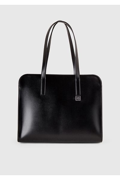 United Colors of Benetton Women's Black Logo Detailed Metal Plate Zippered Large Tote Bag