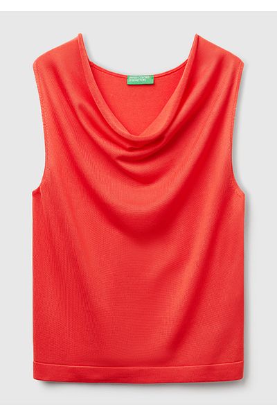 United Colors of Benetton Women's Orange 100% Lyocell Sleeveless Regular Fit Sweater
