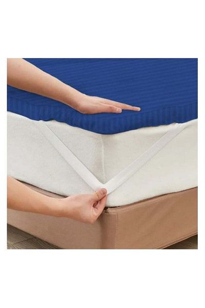 Comfy 180 X 200 X 10 Cm Blue Hotel Style Cotton Mattress Topper With Fiber Filling
