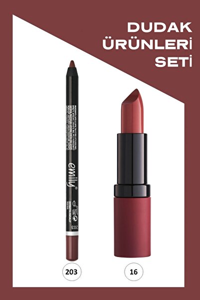 Golden Rose Velvet Matte Lipstick No: 16 ve Emily No: 203 Ruj ve Dudak Kalemi Seti