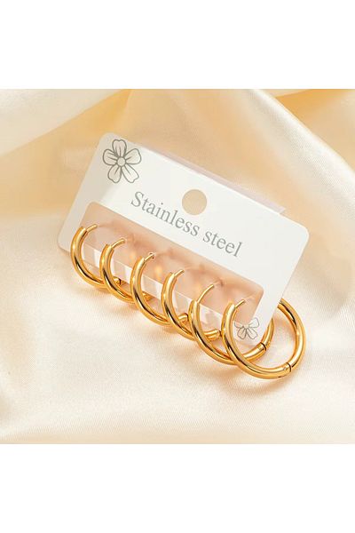 Siya Silver Gold Colored Anti-Tarnish Steel 3 Pairs Hoop Earrings - 19-17-15 mm